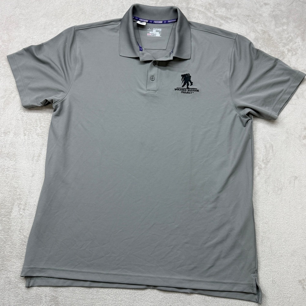 Under Armour Wounded Warrior Project Polo Mens 2XL Gray HeatGear Short Sleeve